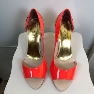 Ted Baker Coral Peep Toe Heels- Never worn!
